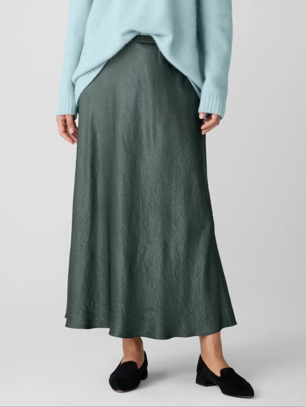 Eileen Fisher Textured Satin Slip Midi Skirt Size XS  Minimalist